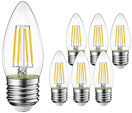 EXTRASTAR Kerze LED Lampe E27 750Lumen Filament Lampe Kerze LED Lampe Glühbirne E27,6W ersetzt 60W Halogenlampen,220-240V, 3000K Warmweiß, C35 Classic Glühfaden kerzenlampe, Nicht Dimmbar,6 Stück