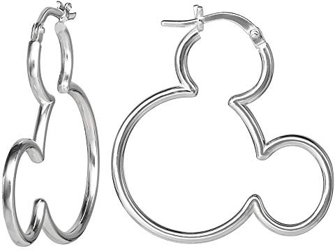 Disney Mickey Mouse Sterling Silver Mickey Outline Hoop Earrings, Official License