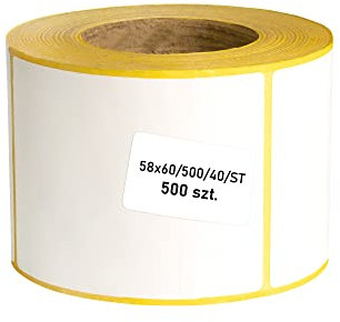 MDlabels Weiße Thermo Etiketten auf Rolle - 58x60 mm - 500 Stück - Hülse 40 mm - permanent haftend, für Barcodes, Waagenetiketten Thermische etiketten