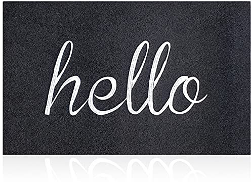 AOAOPQ Hello Doormat Welcome Door Mat Indoor with Natural Rubber Backing Non-slip Outdoor Mats for Front Door Entryway High Traffic Area Doormat Black