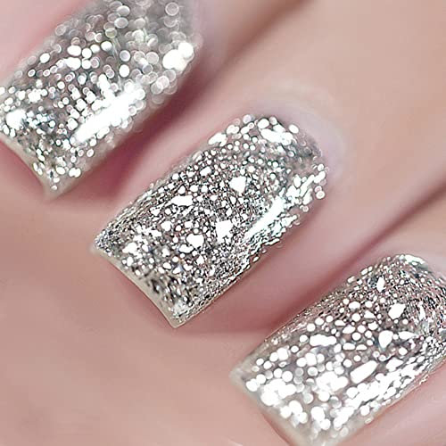 Vishine Gel Nagellack 15ml, Glitter Silber Sparkle Glänzende Farbe Soak Off UV LED Langanhaltender Nagelgel-Nagellack Nail Art Home DIY Maniküre Nagelstudio Lack #922