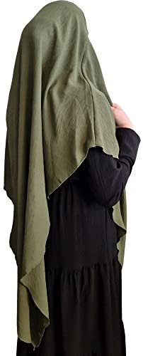 Yaqeen Khimar Langer Hijab für Muslime, einteilig, weicher Kreppstoff, Kopftuch, Material, Chadors, Arabien, islamisches Gebetskleid, muslimische Schals, Körperabdeckung, khaki, Einheitsgröße