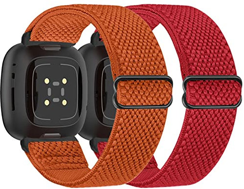 Tiptops 2 Pack Ersatzarmband Kompatibel mit Fitbit Versa 4/Versa 3 Armband/Fitbit Sense 2/Sense Armband für Damen/Herren, Sports Elastisches Verstellbares Nylon Uhrenarmband für Fitbit Versa 4/Sense 2