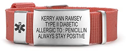 Personalisierte Medizinische Alarm ID Armband | Einstellbare Sport Nylonband Gürtelschnalle medizinisches Alarm Armband Allergie Diabetiker Armband für Herren Damen Jugendliche,Angepasst