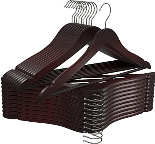 Utopia Home 20er Pack Holzbügel mit Hosenstange und Schulterrillen, stabiles und schlankes Design für Mäntel, Anzüge, Hosen und Jacken, Kirsche