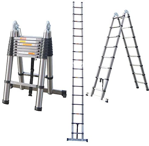 5M Teleskopleiter, Mehrzweckleiter ‎Edelstahl EN131-zertifizierte, 150 kg/330 Pfund Belastbarkeit, Ausziehleiter für Dachboden, Kletterdach, Büronutzung, Baujob