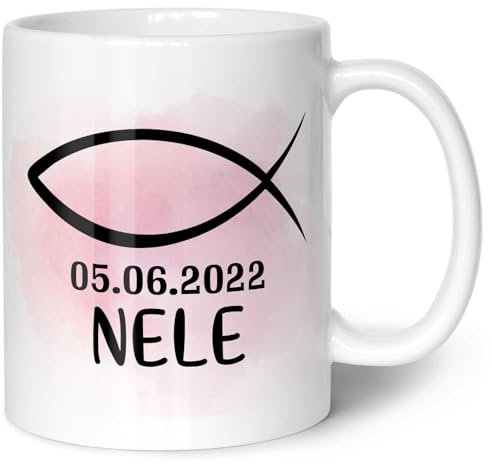 GRAVURZEILE Bedruckte Tasse - zur Konfirmation - Personalisiert mit Namen & Datum - Gastgeschenk zur Kommunion Konfirmation oder Firmung - Geschenk für Jungen & Mädchen - Farbe: Girl Weiß