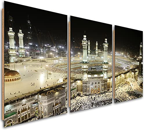 Feeby 3-teilig Dekobild 60x30 cm Islam Mekka Kaaba Saudi Arabien Bild Kunstdruck Wand Bild Kunstdruck Wohnzimmer Wohnungs Deko Vertrauen Verehrung Naher Osten Religion Beige