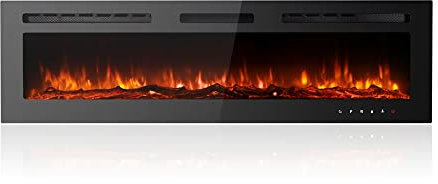 M.C.Haus Chimenea eléctrica Ultra Fina de bajo Ruido, 12 Colores Variables y de Aliento Llama, empotrable montado en la Pared, Pantalla táctil de Cristal y Control Remoto(153cm, Negro)