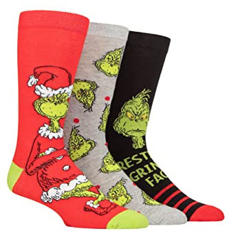 SockShop Herren und Damen Grinch Baumwolle Socken Packung 3 Assorted 40-45
