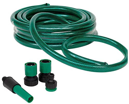 Tradineur - Manguera de riego con accesorios, flexible, 3 capas, regar jardín, huerto, coche, labores agrícolas, 20 bar, Ø12 mm, 1/2'', 15 m