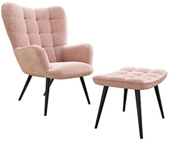 Mirjan24 Ohrensessel mit Hocker Gunar 0022, Stilvoll Lesesessel, Relaxsessel mit Hocker im Modernen Look, Lehnstühle, Polstersessel, Fernsehsessel (Rosa (HCD-53))