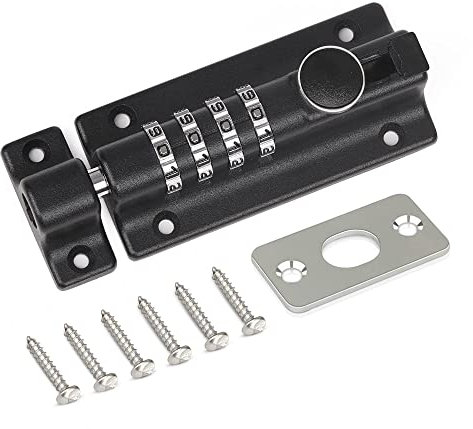 Combination Lock Bolt Door Lock with 6 Pcs Anti-Tamper Security Fixing Screws - Combination Bolt Lock Ideal for Garden & Garage Doors - Weather-Proof Combination Locking Bolt for Indoors & Outdoors
