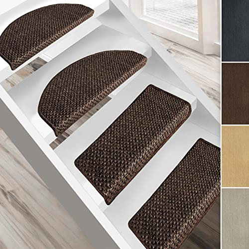 Floordirekt Sisal-Stufenmatte Tiger-Eye - Halbrund oder Eckig - Treppenmatten in 3 Farben - Strapazierfähig & pflegeleicht - Stufenteppich für Innen (Braun, Rechteckig 65 x 23,5 cm)