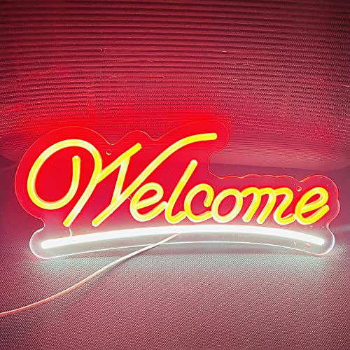 Welcome Leuchtreklamen, Acryl Neonschild Neon-Bar-Schilder, Neon Licht Zeichen über USB mit Schalter für Schlafzimmer, Wanddekoration, Bar, Büro, Studio, Club, Hotel, Caféfenster, Party-40×10CM