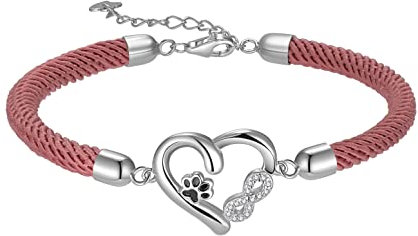 Bellrela Women's Bracelets Silver 925 Dog Paw Print Infinity Heart Rope Bracelet for Women, 18 5 cm, Sterling Silver