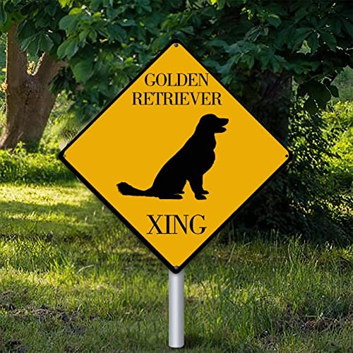 Golden Retriever Xing Warnschild Golden Retriever Dekor Noveltly Dog Road Blechschild Vorsicht Gefahr Tier Kreuzung Straßenschild Vintage Wanddekoration für den Innen- und Außenbereich 25,4 x 25,4 cm