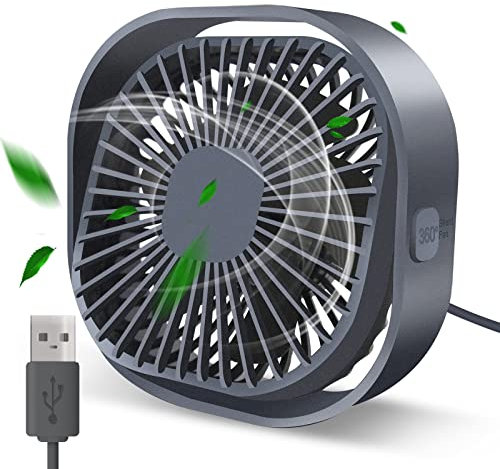 Desk Fan Portable Personal Table Small Desktop Cooling 3 Speeds Quiet Mini With Cable Powered by USB 360° Rotation Micro Fan for Home Office Bedroom Car Outdoor Camping Travel (USB Desk Fan-hui)