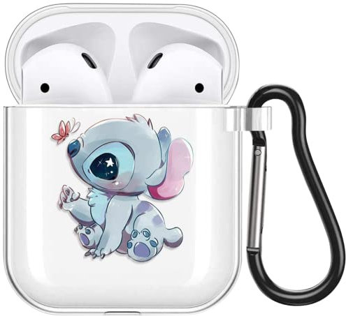 Schön Anime Karikatur Hülle für Airpods 1 & 2 Hülle, Transparent Weiche Silikon Schutzhülle mit Süßes Stitch Muster Stoßfest TPU Case Kompatibel mit AirPods 2/1, 03