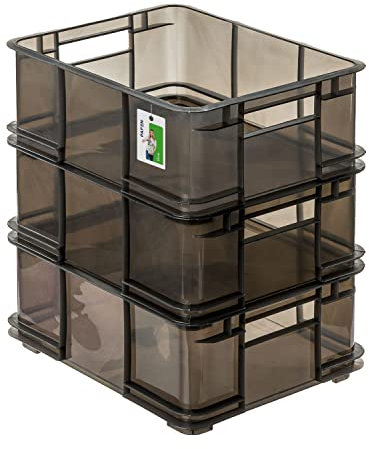 PAFEN 3x Euro Stapelbox 20l - 43 x 35 x 18 cm - Aufbewahrungsbehälter Euro-box Transparent Stapelkasten Transport Eurobehälter aus PP, Schwarz