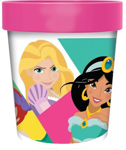 Vaso de plástico Disney Pink para niñas Princesas Jasmine Rapunzel Belle Blancanieves Ariel Cinderella Sleeping Beauty 260 ml con base antideslizante