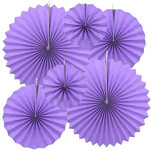 Yosawa 6Pcs Paper Fan Flowers Hanging Paper Fans Decoration for Birthday Wedding Christmas Graduation Theme Party (Purple)