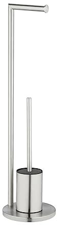 WENKO Stand WC-Garnitur Mod. Ferla Toilettenpapierhalter mit Klobürste aus Edelstahl für Bad und Gäste WC freistehend mit schwarzem Bürstenkopf Ø 18 x 69,5 cm matt satiniert Farbe Silber