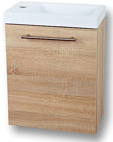 Home36 Badmöbel-Set Fantasy, 40 x 22 x 12 cm, Set mit Keramik Waschbecken mit Unterschrank, Waschtisch, Badschrank, Waschbeckenunterschrank, Badezimmerschrank, Gäste WC, (3. Eiche), Art.Nr.: 08373