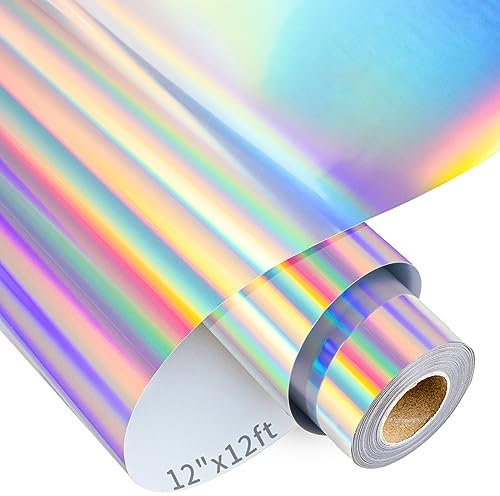 VINYL FROG Holographic HTV Vinyl Roll 12 x12ft Holographic Silver Metallic Heat Transfer Vinyl Iron on Vinyl Easy to Cut & Weed DIY Heat Press Design for T-Shirts