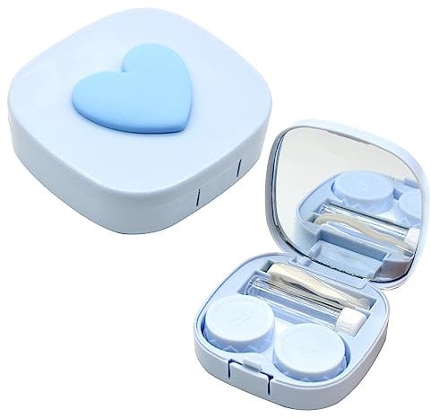 SwirlColor Contact Lens Case, New Cute Love Heart Portable Contact Lens Travel Case with Mirror Contact Lense Case for Women Kids