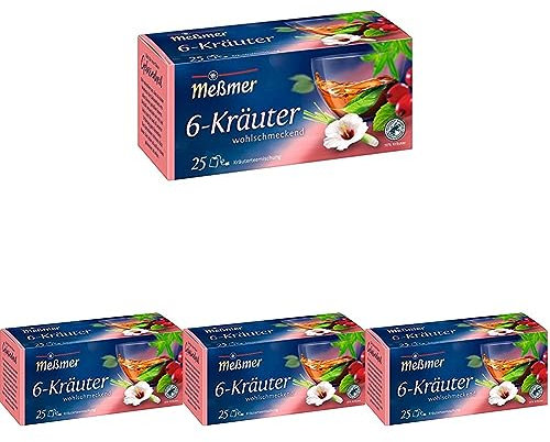 Meßmer 6-Kräuter-Mischung | 25 Teebeutel | Vegan | Glutenfrei | Laktosefrei (Packung mit 4)