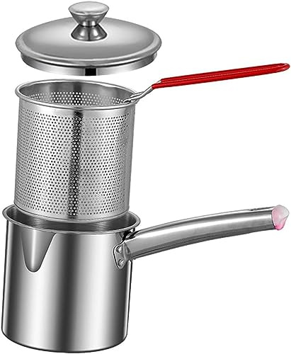 Casserole profonde en acier inoxydable avec panier filtrant, antiadhésif, pratique, pour la maison, la cuisine, le camping, le pique-nique (grande avec couvercle)