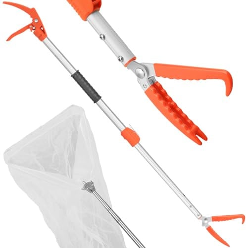 Kalkal Snake Grabber Tool, 62” Professional Aluminum Alloy Telescopic Rattle Snake Tongs, Reptile Grabber Snake Catcher Wide Jaw Handling Tool with Lock