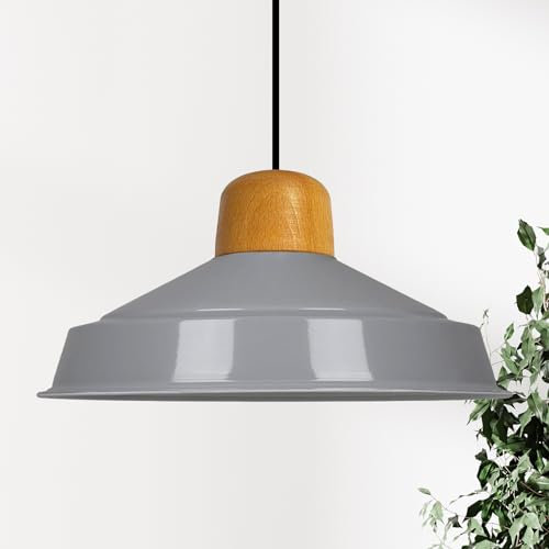 bamyum Asletl Pendelleuchte Esstisch Holz Ø41 cm, Hängelampe Esstisch Holz, Hängelampe Industrial Vintage, Küchenlampe Hängend Vintage, Wohnzimmerlampe Pendelleuchte Grau Metall Küchenlampe Hängend