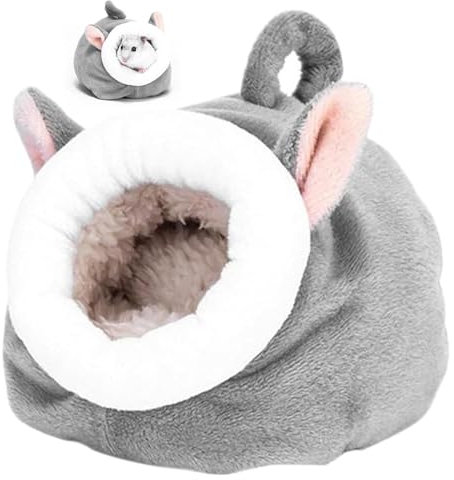 Ryaupy 1 Stück Hamster Baumwollnest, Klein Kleintierbett, Kuschelhöhle, Hamster-Winter-Wärme-Baumwollnest, Überwinterungsschlafsäcke, Meerschweinchen Höhle Waschbar für Hamster, Chinchilla (Grau)