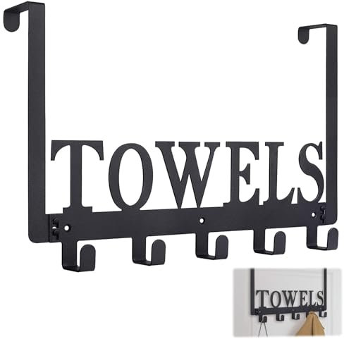 Removable Over The Door Hook, Without Drilling Stainless Steel Over Door Coat Hanger for Hanging, Clothes, Hats, Towels, Bedrooms Robes with 5 Hooks Black Over Door Hooks Hanger