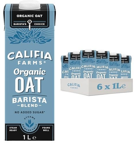 Califia Farms Organic Oat Barista Blend - Lactose Free, Dairy Free, No Added Sugar, Vegan, Plant Based Drink (6 x 1L)