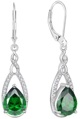 JO WISDOM Damen Hängende Ohrringe Ohrhänger Unendlichkeit Träne Silber 925 mit 3A Zirkonia Kristall Mai Geburtsstein Smaragd Farbe,Schmuck für Frauen