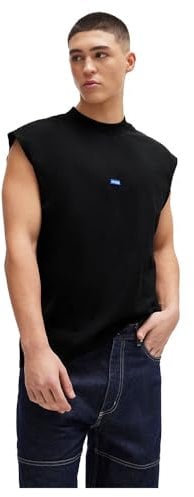 HUGO Mens Navertz Sleeveless Cotton-Jersey T-Shirt with Blue Logo Label