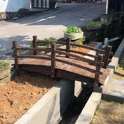 CMYUN Gartenbrücke Gartendeko Holzbrücken mit Schienen, Hochleistungs-Retro-Gartenbrücke für Teich, Kleine Steg-Yard-Dekoration, für Die Schulterrasse Im Hinterhofpark