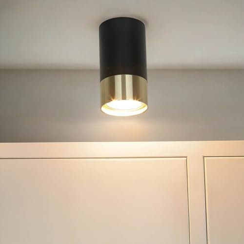 Licht-Erlebnisse Aufbauspot GU10 Deckenlampe, Aufbaustrahler Schwarz Gold, elegant, stilvoll, Klein, Ø5,5 cm, H:10 cm, Aufputz, Wohnzimmer, Küche, Flur, Deckenspot