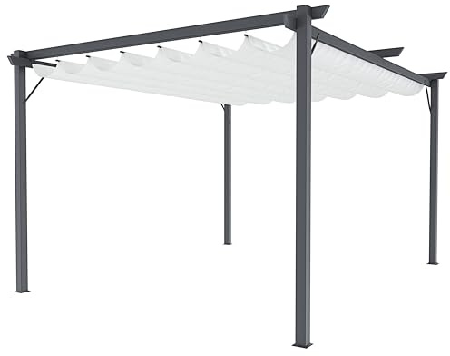 Gazebo Pergola 3 x 4 M Pergolato Con Telo Bianco Impermeabile Retrattile Richiudibile Struttura In Acciaio Per Giardino Terrazzo Piscina Esterno Fiere Campeggio Design Elegante Moderno