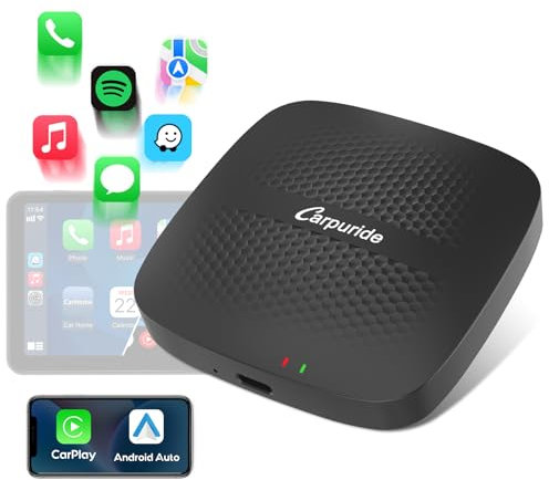 Carpuride Drahtloser CarPlay Android Auto-Adapter für iPhone/Android-Telefon, Wandelt Werkseitig Verkabeltes CarPlay A-Auto in Kabelloses um, Geeignet für iOS 10+, Android 11+