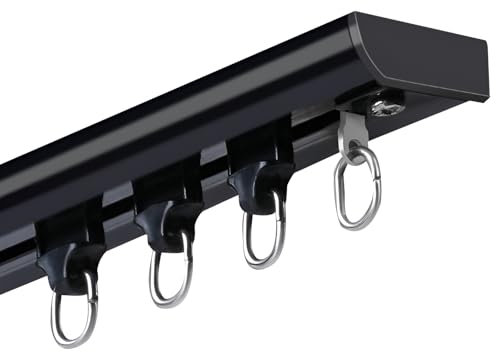 Decken-Vorhangschiene Raumteiler-Gardinenschiene Deckenmontage Schienensystem Vorhangstange Für Schiebevorhang(Black,130cm)