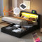 Merax Polsterbett 160x200cm mit LED-Lichtleisten, Stauraum Bett mit Bluetooth-Player und USB-Aufladung, für Jugend, Erwachsene, PU-Leder Schwarz (Ohne Matratze)