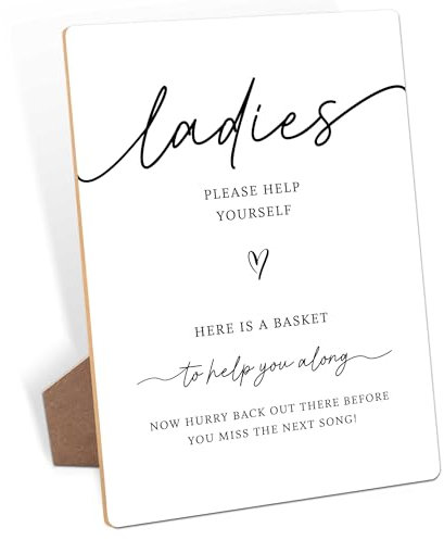 Ladies Wedding Bathroom Basket Sign, Wedding Signs for Ceremony and Reception, 8x11 Inch Modern Table Decoration Signs with Stand, TableTop Sign for Baby Shower & Bridal Shower, Event Party-14
