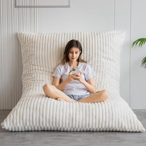 MAXYOYO Riesiges Sitzsack-Bett, quadratischer Sitzsack-Stuhl, großes Sofa mit Kunstfellbezug und Flauschiger Füllung für Erwachsene, Paare, Gäste (Cord-Beige, 150x200 cm)
