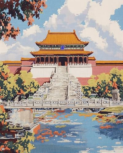 Malen nach Zahlen für Erwachsene – Verbotene Stadt Chinas – Malen nach Zahlen für Erwachsene und Anfänger,einfaches Malen nach Zahlen auf Acrylleinwand als Geschenkdekoration,40x50 cm,mit Rahmen