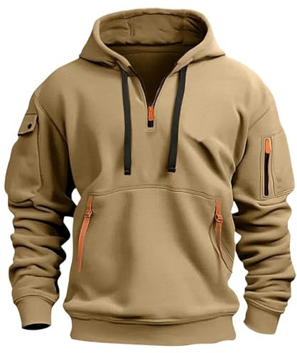 Topassion Hoodie Herren Oversize Lustig QR Code Kapuzenpullover Winter Dickes Fleece Pullover Männer Funky Trend Y2K Hoodies Langarm Sweatshirt Mit Kordelzug Tasche Unisex Kapuzenpulli(Khaki,L)