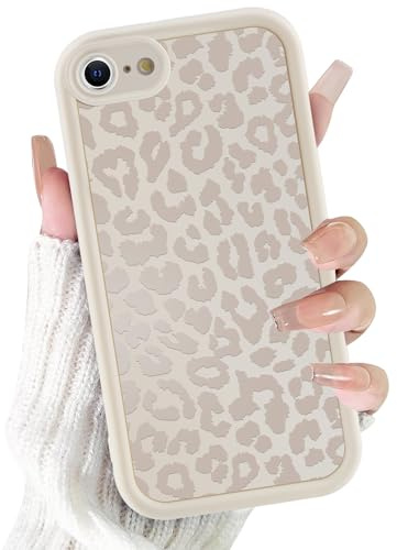 ZhuoFan Hülle für iPhone 7/8/iPhone SE 2022 /SE 2020 4,7”, Aesthetic Leopard Muster Handyhülle Weiß Matte Schutzhülle Ultra Weich Silikon Dünn TPU Case Stoßfest Kratzfest Bumper Cover, 07